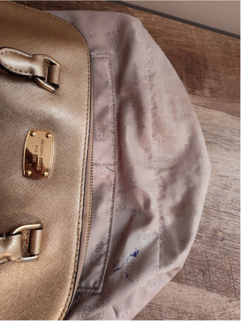 Michael Kors Gold Leather Satchel Handbag